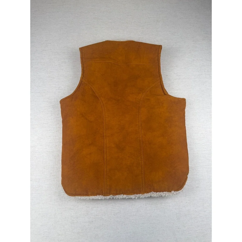 Vintage‎ 70's Wrangler Mens Sherpa Lined Faux Suede Western Vest Tan Brown M